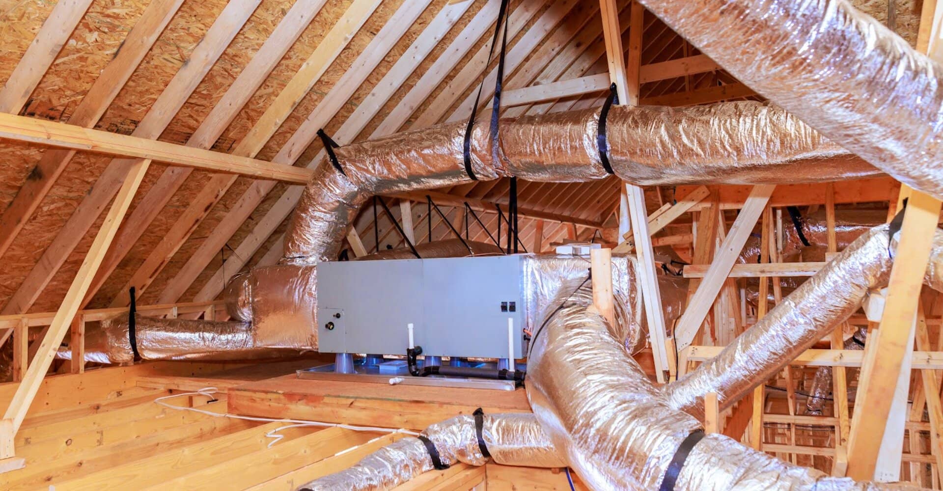 Complete HVAC air handler and duct installation in an attic